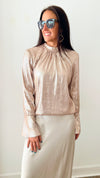 Liquid Sequins Bell Sleeve Blouse - Rose Gold-130 Long Sleeve Tops-Rousseau-Coastal Bloom Boutique, find the trendiest versions of the popular styles and looks Located in Indialantic, FL