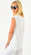 Hampton Waffle Sleeveless Top - White-00 Sleevless Tops-original usa-Coastal Bloom Boutique, find the trendiest versions of the popular styles and looks Located in Indialantic, FL