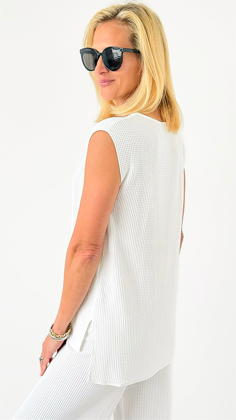 Hampton Waffle Sleeveless Top - White-00 Sleevless Tops-original usa-Coastal Bloom Boutique, find the trendiest versions of the popular styles and looks Located in Indialantic, FL