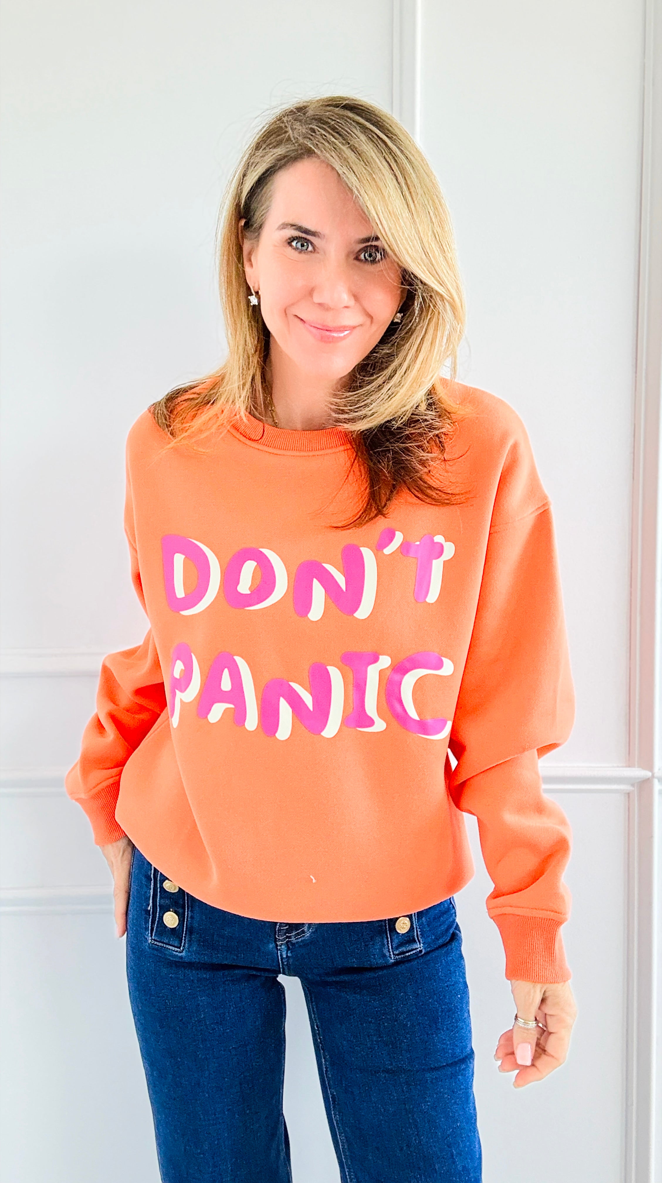 Don't Panic French Terry Pullover-150 Cardigans/Layers-Bailey Rose-Coastal Bloom Boutique, find the trendiest versions of the popular styles and looks Located in Indialantic, FL