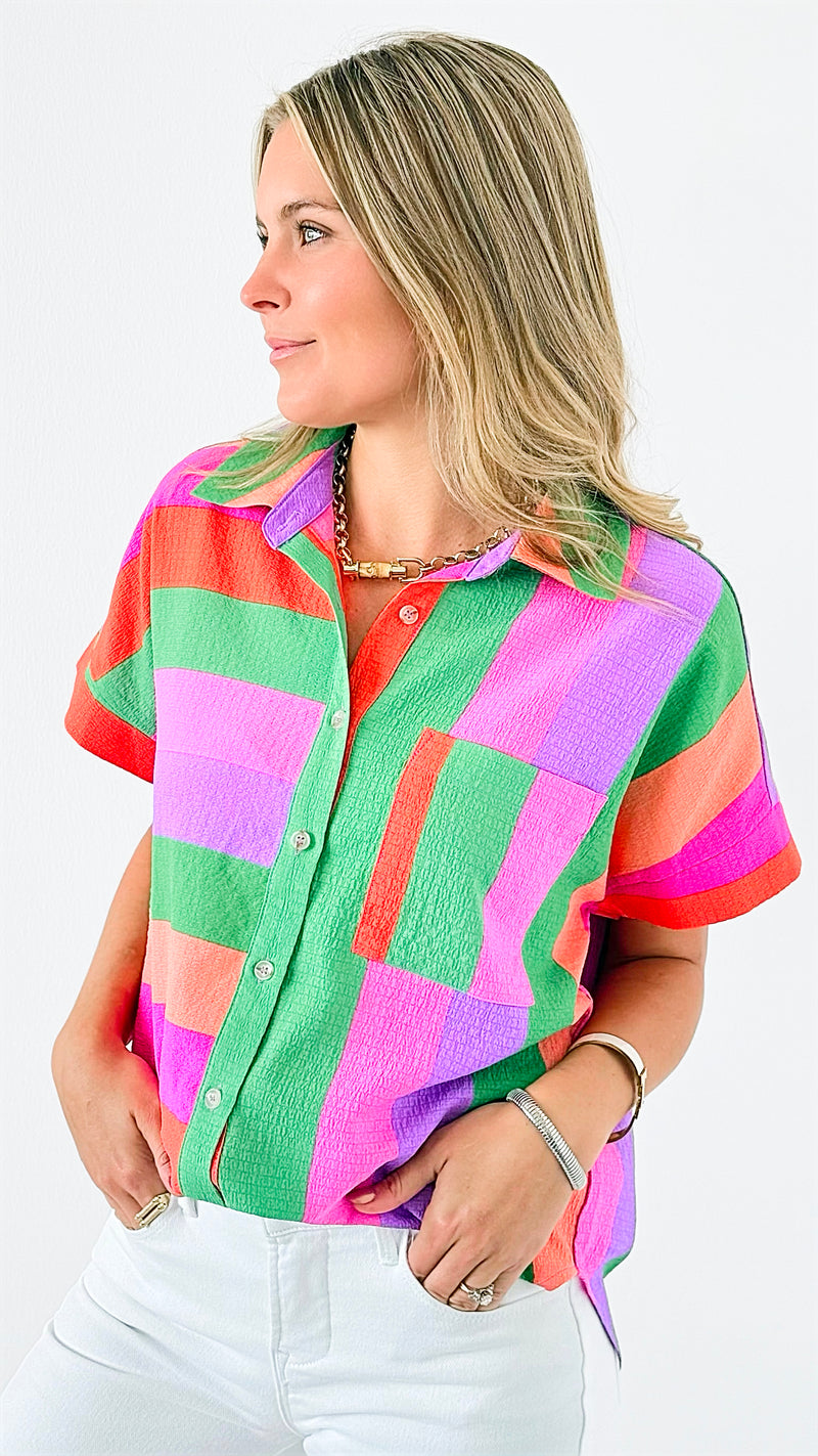 Striped Button-Up Top-130 Long sleeve top-Jodifl-Coastal Bloom Boutique, find the trendiest versions of the popular styles and looks Located in Indialantic, FL