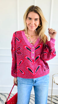 Petal Play Button Knit Sweater