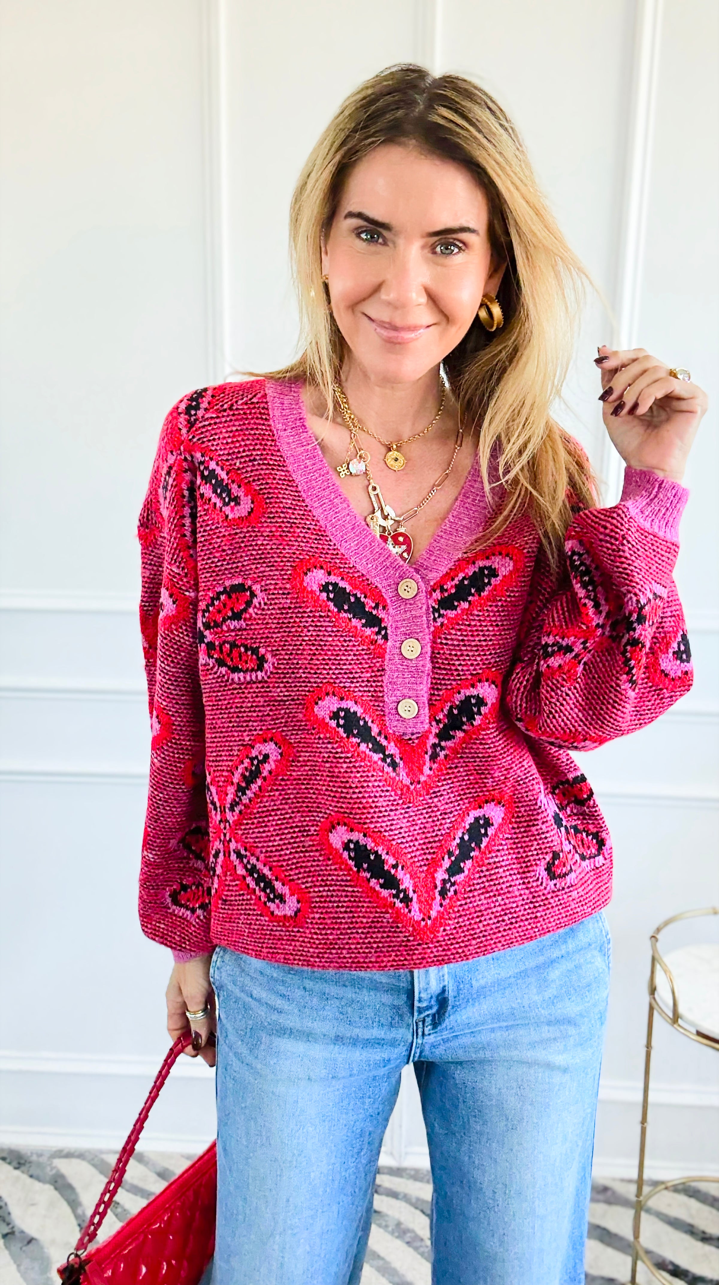 Petal Play Button Knit Sweater