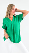 The Jetsetter Blouse - Kelly Green-110 short Sleeve Top-2 Hearts-Coastal Bloom Boutique, find the trendiest versions of the popular styles and looks Located in Indialantic, FL