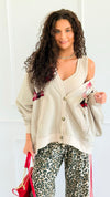 Patch & Cozy Knit Cardigan-150 Cardigan Layers-Blue Velvet-Coastal Bloom Boutique, find the trendiest versions of the popular styles and looks Located in Indialantic, FL
