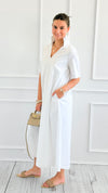 Pleated Collar Midi Dres-White-200 Dresses/Jumpsuits/Rompers-Adrienne-Coastal Bloom Boutique, find the trendiest versions of the popular styles and looks Located in Indialantic, FL