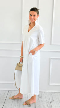 Pleated Collar Midi Dres-White-200 Dresses/Jumpsuits/Rompers-Adrienne-Coastal Bloom Boutique, find the trendiest versions of the popular styles and looks Located in Indialantic, FL