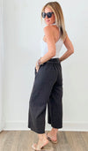 Acid Wash Fleece Palazzo Sweat Pants - Ash Black-170 Bottoms-Zenana-Coastal Bloom Boutique, find the trendiest versions of the popular styles and looks Located in Indialantic, FL