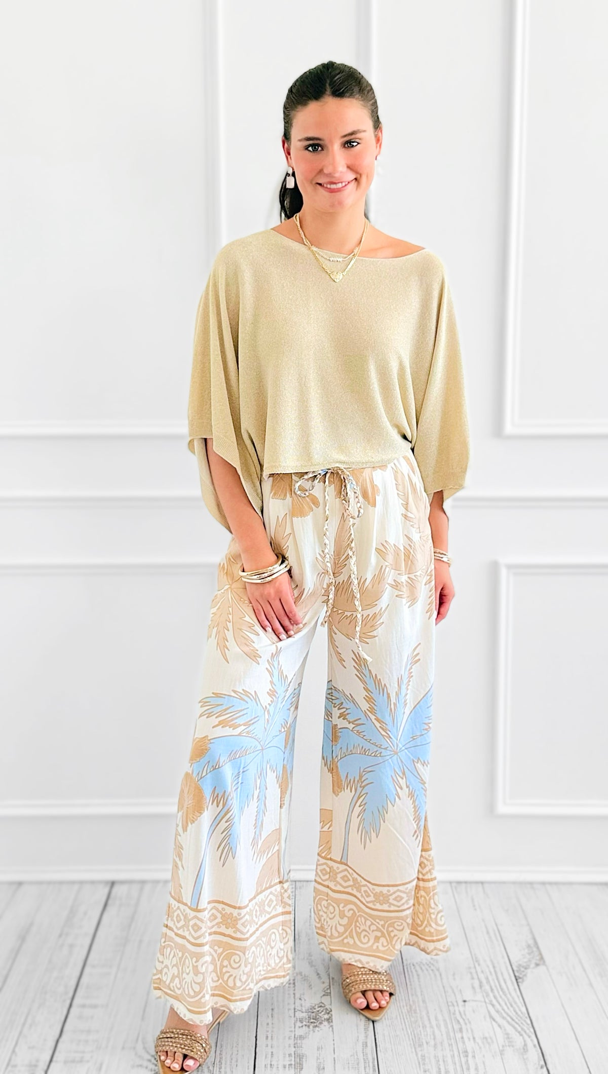 Island Hopping Border Palazzo Pants - Taupe-170 Bottoms-GIGIO-Coastal Bloom Boutique, find the trendiest versions of the popular styles and looks Located in Indialantic, FL