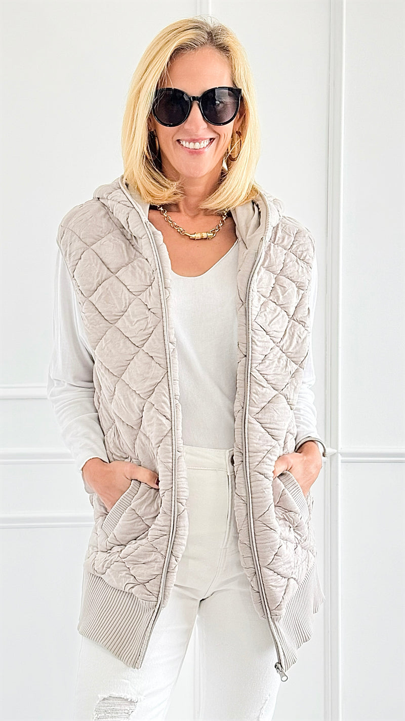 Quilted Lux Vest w/ Hood-Taupe-160 Jackets-Mono B-Coastal Bloom Boutique, find the trendiest versions of the popular styles and looks Located in Indialantic, FL