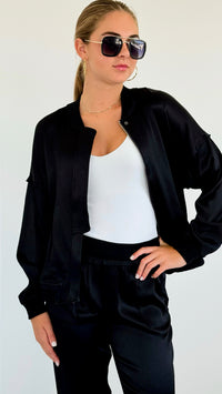 Smooth Sating Bomber Jacket-160 Jackets-Fate Inc-Coastal Bloom Boutique, find the trendiest versions of the popular styles and looks Located in Indialantic, FL