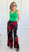 Midnight Bloom Wide Leg Pant - Black Red Floral-100 Pants-spin usa-Coastal Bloom Boutique, find the trendiest versions of the popular styles and looks Located in Indialantic, FL