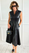 Power Play Faux Leather Midi Dress-200 Dresses/Jumpsuits/Rompers-entro-Coastal Bloom Boutique, find the trendiest versions of the popular styles and looks Located in Indialantic, FL