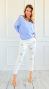 Heart Patch Italian Denim Pant- White-pants-Italianissimo-Coastal Bloom Boutique, find the trendiest versions of the popular styles and looks Located in Indialantic, FL