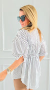 Run Wild Button-Up Blouse- Stripe-110 Short Sleeve Tops-7Mango7-Coastal Bloom Boutique, find the trendiest versions of the popular styles and looks Located in Indialantic, FL