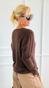 Cloud V-Neck Italian Knit Sweater- Brown-140 Sweaters-Aute-Coastal Bloom Boutique, find the trendiest versions of the popular styles and looks Located in Indialantic, FL