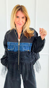 Tulle & Denim Italian Zip Jacket-160 Jackets-MAY MODA-Coastal Bloom Boutique, find the trendiest versions of the popular styles and looks Located in Indialantic, FL