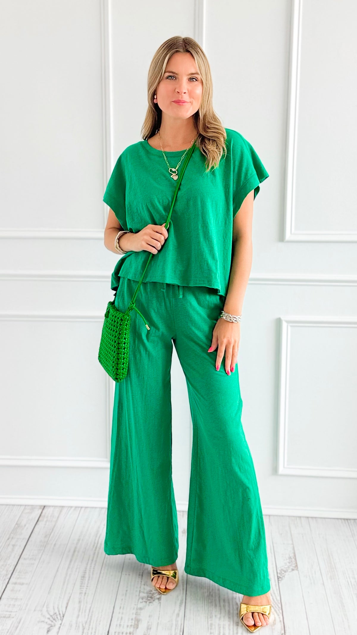 Elevated Relaxed Wide-Leg Pant Set- Green-210 Loungewear/Sets-Rae Mode-Coastal Bloom Boutique, find the trendiest versions of the popular styles and looks Located in Indialantic, FL
