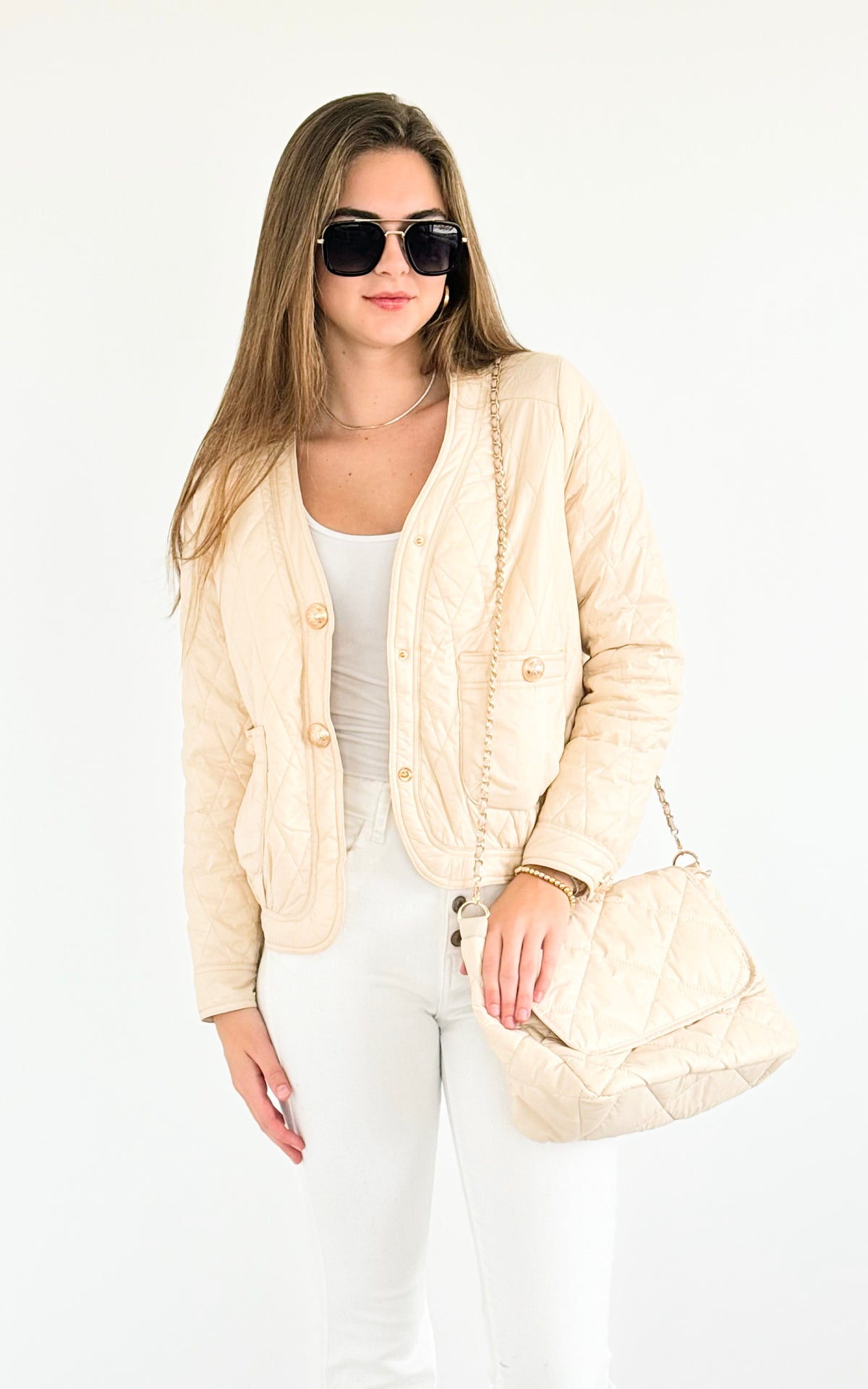 Pre Order - Puffer Jacket & Matching Bag - Beige-JOH APPAREL-Coastal Bloom Boutique, find the trendiest versions of the popular styles and looks Located in Indialantic, FL