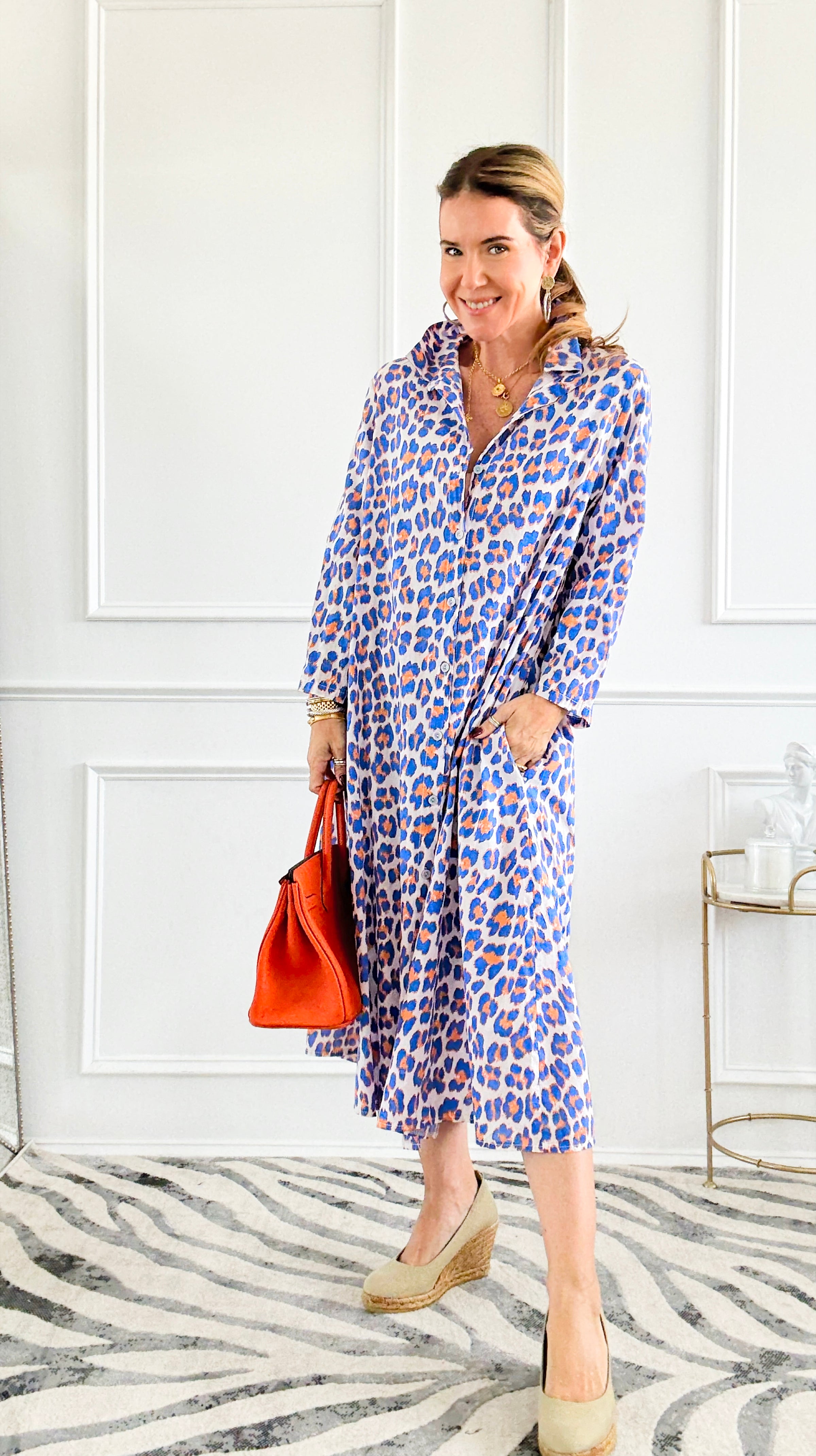 Wild Energy Italian Button Dress- Royal Blue