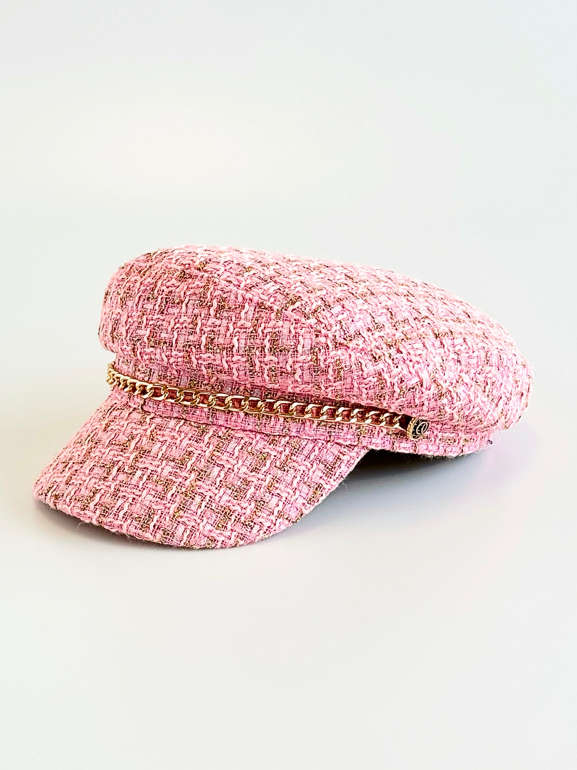 Tweed Beret Chain Hat - Pink-260 Other Accessories-ICCO ACCESSORIES-Coastal Bloom Boutique, find the trendiest versions of the popular styles and looks Located in Indialantic, FL