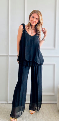 Sheer Overlay Italian Palazzo - Black-pants-Italianissimo-Coastal Bloom Boutique, find the trendiest versions of the popular styles and looks Located in Indialantic, FL
