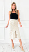 City Escape High Waist Denim Cargo Skirt - Cream-170 bottoms-White Birch-Coastal Bloom Boutique, find the trendiest versions of the popular styles and looks Located in Indialantic, FL