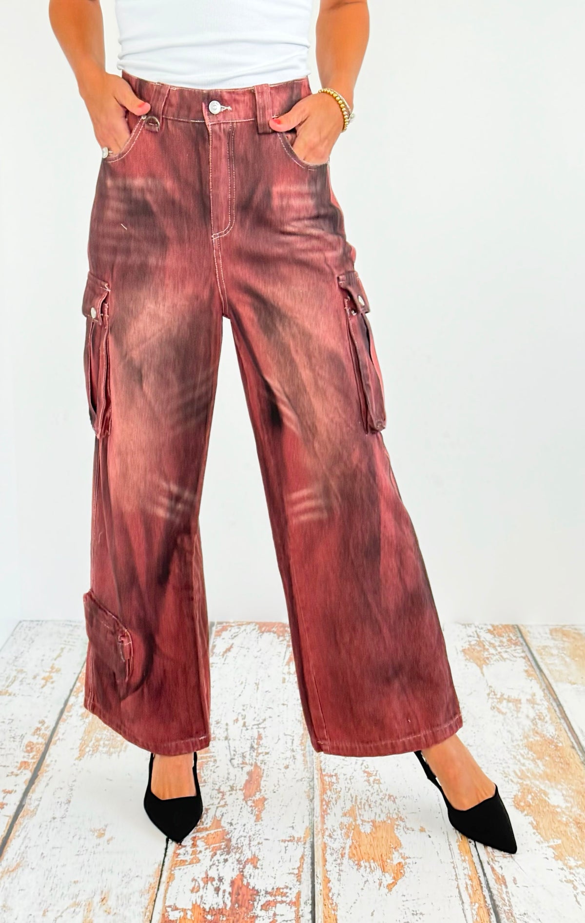 High-Rise Cargo Denim Pants-170 Bottoms-LA' ROS-Coastal Bloom Boutique, find the trendiest versions of the popular styles and looks Located in Indialantic, FL