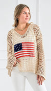 Patriot Spirit Crochet Sweater-140 Sweaters-POL-Coastal Bloom Boutique, find the trendiest versions of the popular styles and looks Located in Indialantic, FL