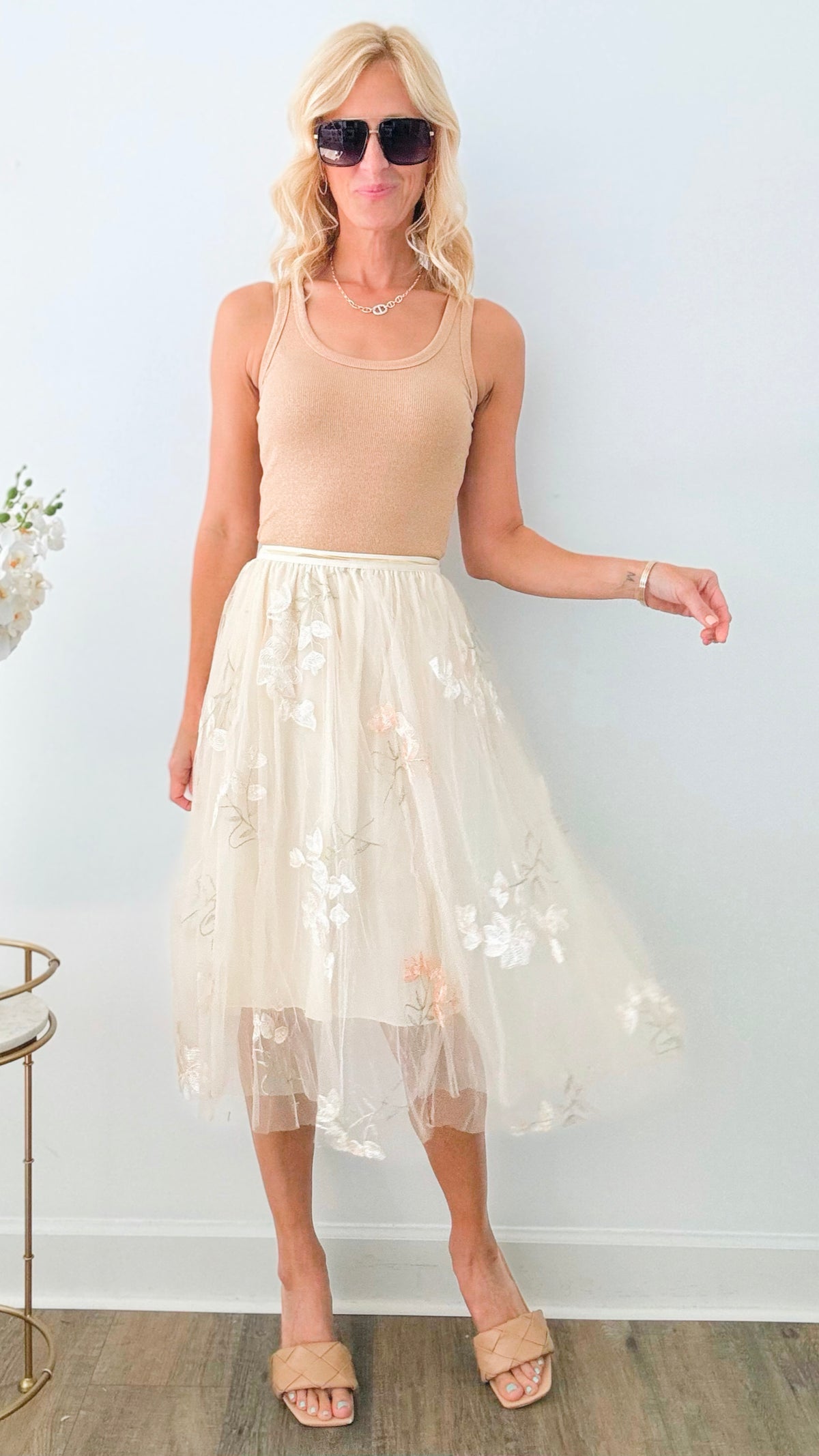Blooms Tulle Skirt - Beige-170 Bottoms-CBALY-Coastal Bloom Boutique, find the trendiest versions of the popular styles and looks Located in Indialantic, FL