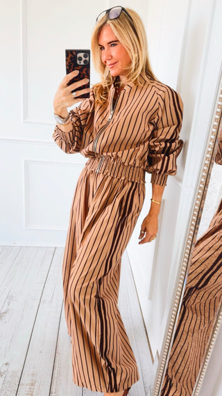 Tailored Italian Stripe Barrel Pant - Camel