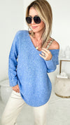 Soho Italian V-Neck Pullover - Blue-140 Sweaters-Italianissimo/ AUTE-Coastal Bloom Boutique, find the trendiest versions of the popular styles and looks Located in Indialantic, FL
