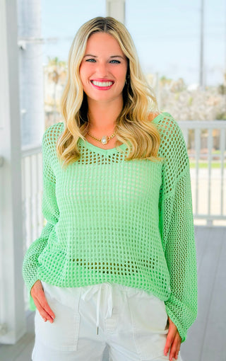 Open Weave V-Neck Top