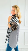 Leopard Stripe Italian Woven Blouse-110 Long Sleeve Tops-TATTOO Z-Coastal Bloom Boutique, find the trendiest versions of the popular styles and looks Located in Indialantic, FL