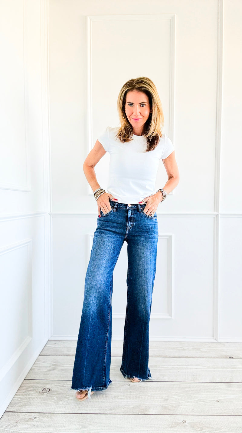 Frayed Edge Wide-Leg Jeans-190 Denim-Risen-Coastal Bloom Boutique, find the trendiest versions of the popular styles and looks Located in Indialantic, FL