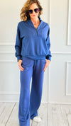 Scuba Luxe Zip Top & Pant Set-Smoky Navy-210 Loungewear/Sets-RAE MODE-Coastal Bloom Boutique, find the trendiest versions of the popular styles and looks Located in Indialantic, FL