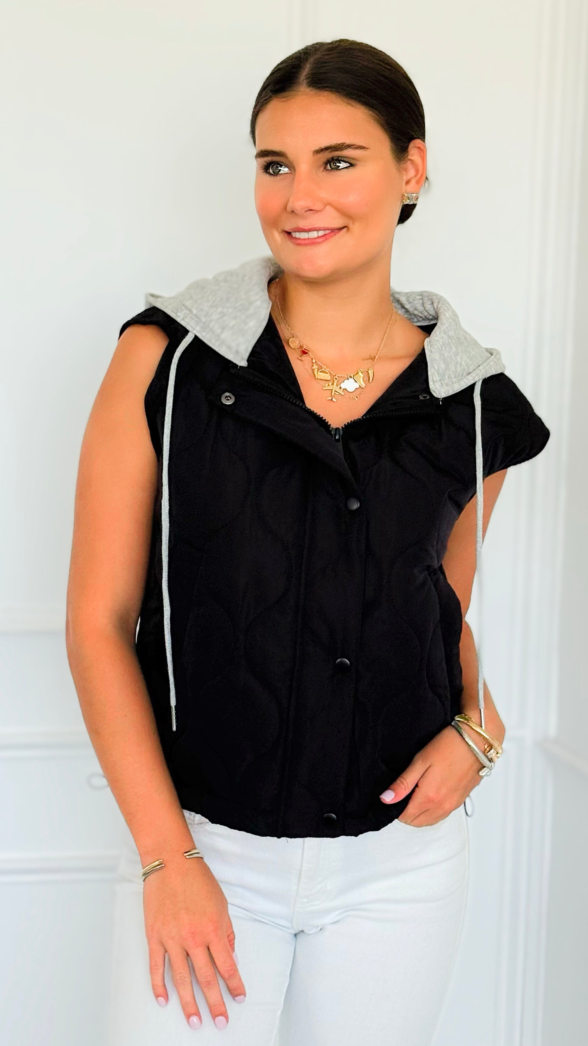 Hood On Quilted Zip Vest-160 Jackets-Love Tree Fashion-Coastal Bloom Boutique, find the trendiest versions of the popular styles and looks Located in Indialantic, FL
