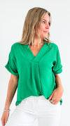 The Jetsetter Blouse - Kelly Green-110 short Sleeve Top-2 Hearts-Coastal Bloom Boutique, find the trendiest versions of the popular styles and looks Located in Indialantic, FL