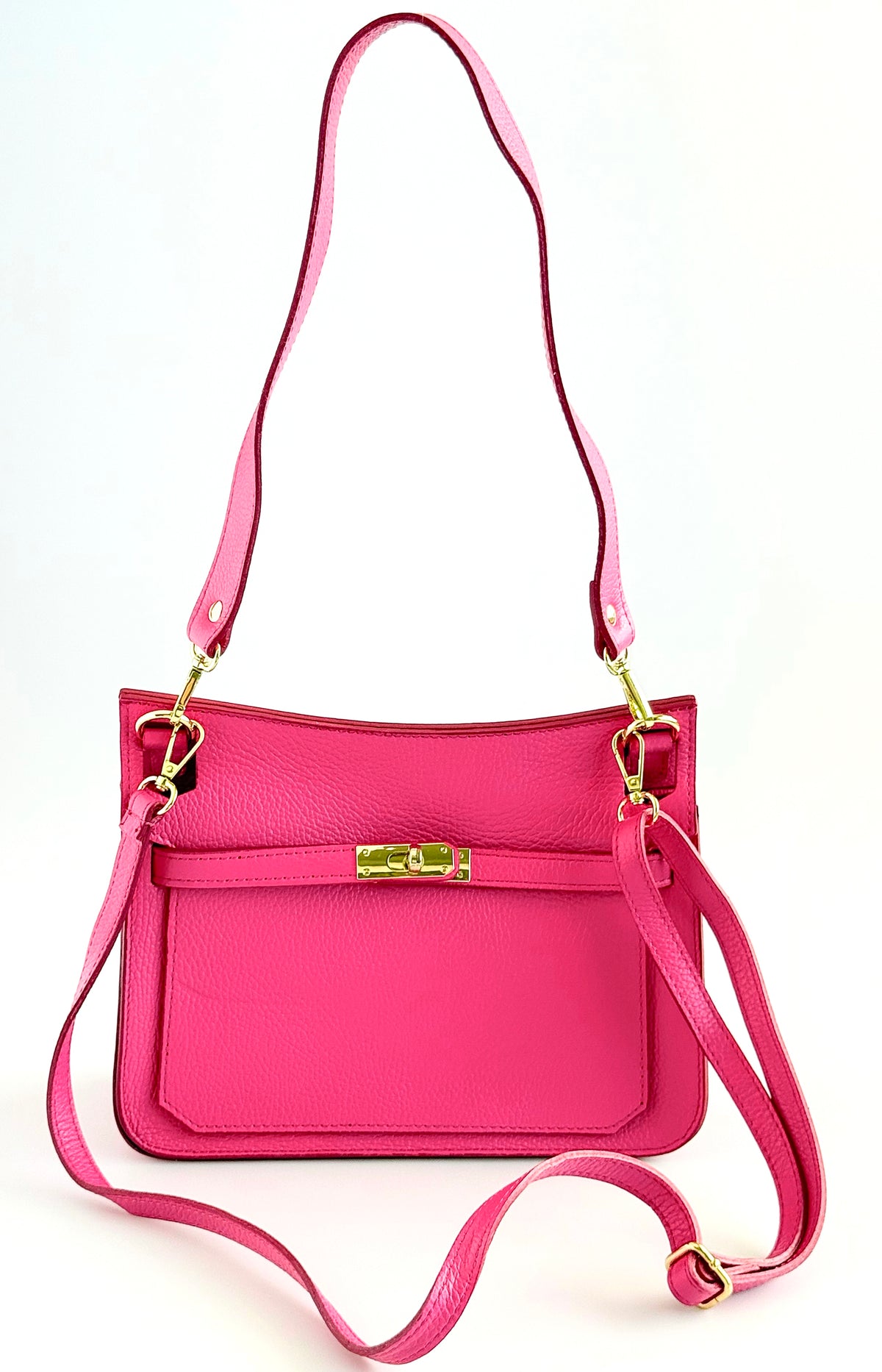 Italian Genuine Leather Flap Crossbody Bag-Fuchsia-240 Bags-DEDA LEATHER-Coastal Bloom Boutique, find the trendiest versions of the popular styles and looks Located in Indialantic, FL