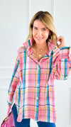 Checked-In Italian Woven Top-Pink-110 Long Sleeve Tops-TATTOO Z-Coastal Bloom Boutique, find the trendiest versions of the popular styles and looks Located in Indialantic, FL