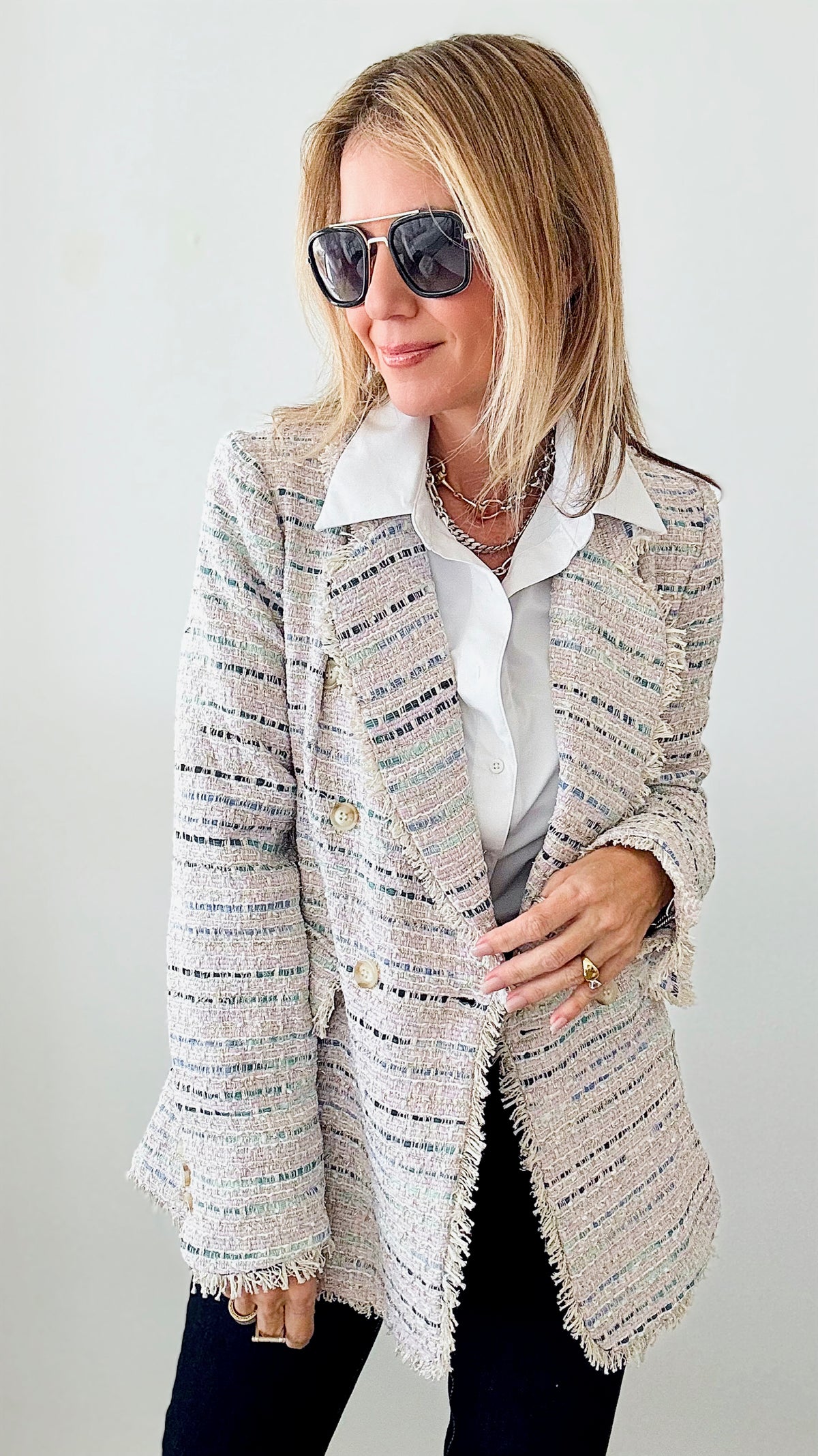 Dreamsicle Tweed Blazer-160 Jackets-Fate By LFD-Coastal Bloom Boutique, find the trendiest versions of the popular styles and looks Located in Indialantic, FL