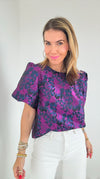 Nocturnal Garden Puff Sleeve Top-110 Short Sleeve Tops-SUGARLIPS-Coastal Bloom Boutique, find the trendiest versions of the popular styles and looks Located in Indialantic, FL