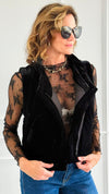Aspen Crush Quilted Velvet Vest-Black-160 Jackets-mystree-Coastal Bloom Boutique, find the trendiest versions of the popular styles and looks Located in Indialantic, FL