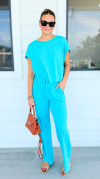 Elevated Relaxed Wide-Leg Pant Set- Turquoise-210 Loungewear/Sets-Rae Mode-Coastal Bloom Boutique, find the trendiest versions of the popular styles and looks Located in Indialantic, FL