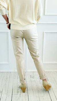 City Lights Faux Leather Italian Jogger - Sand-180 Joggers-Italianissimo-Coastal Bloom Boutique, find the trendiest versions of the popular styles and looks Located in Indialantic, FL