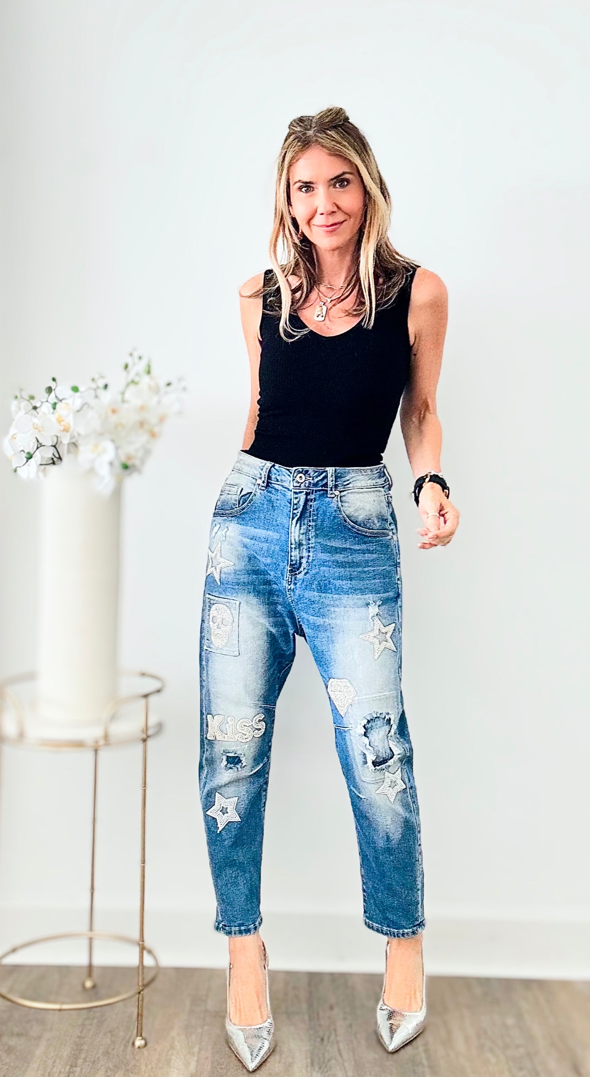 Pearl Adorned Italian Denim-190 Denim-Italianissimo-Coastal Bloom Boutique, find the trendiest versions of the popular styles and looks Located in Indialantic, FL