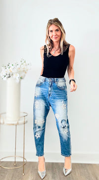 Pearl Adorned Italian Denim-190 Denim-Italianissimo-Coastal Bloom Boutique, find the trendiest versions of the popular styles and looks Located in Indialantic, FL