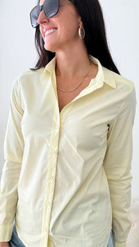 Classic Button Down Top - LT. Yellow-130 Long Sleeve Tops-Love Tree Fashion-Coastal Bloom Boutique, find the trendiest versions of the popular styles and looks Located in Indialantic, FL