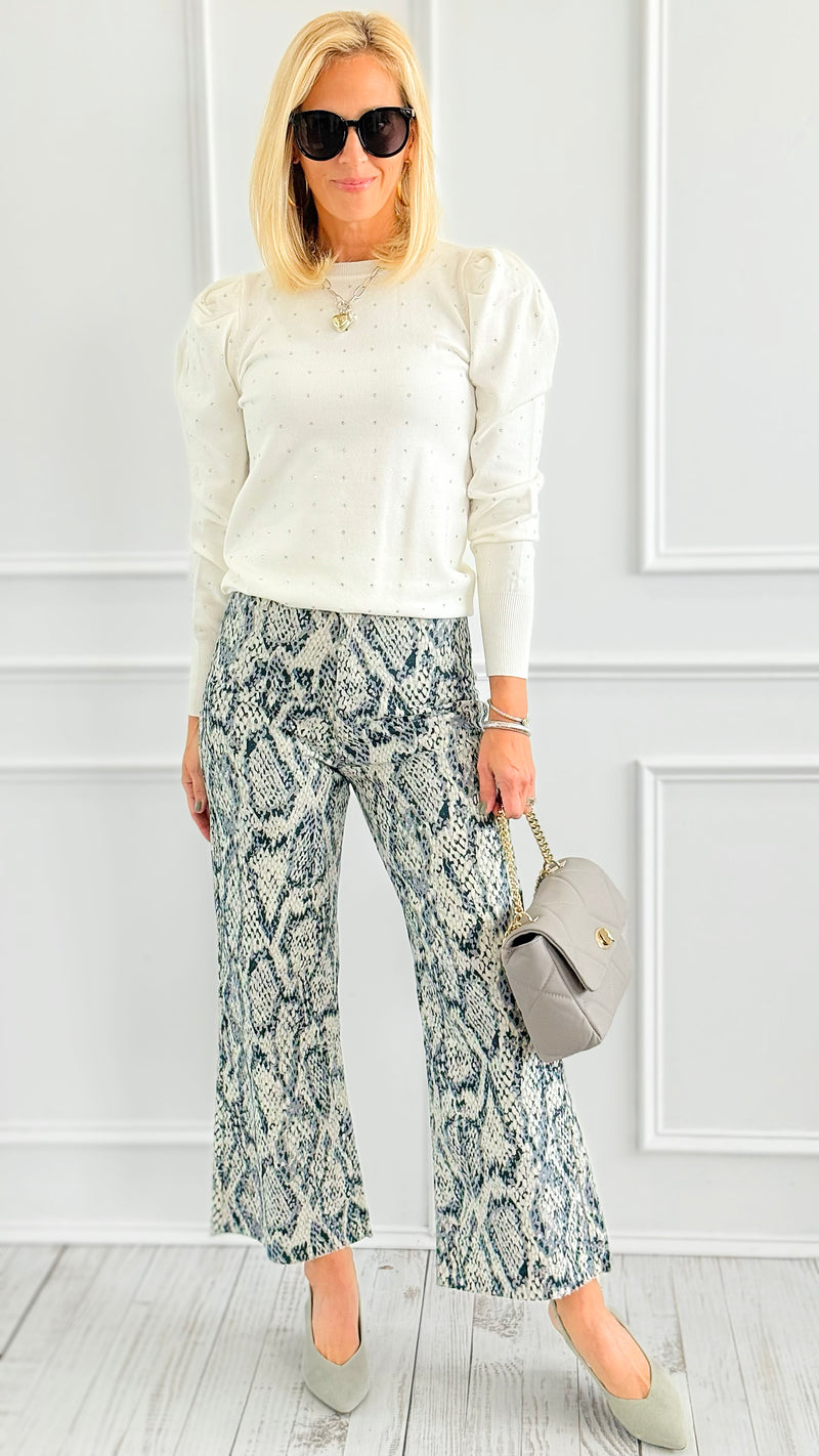 Stretch Wide Leg High Rise Cropped Denim Jean - Snake-190 Denim-Anniewear-Coastal Bloom Boutique, find the trendiest versions of the popular styles and looks Located in Indialantic, FL