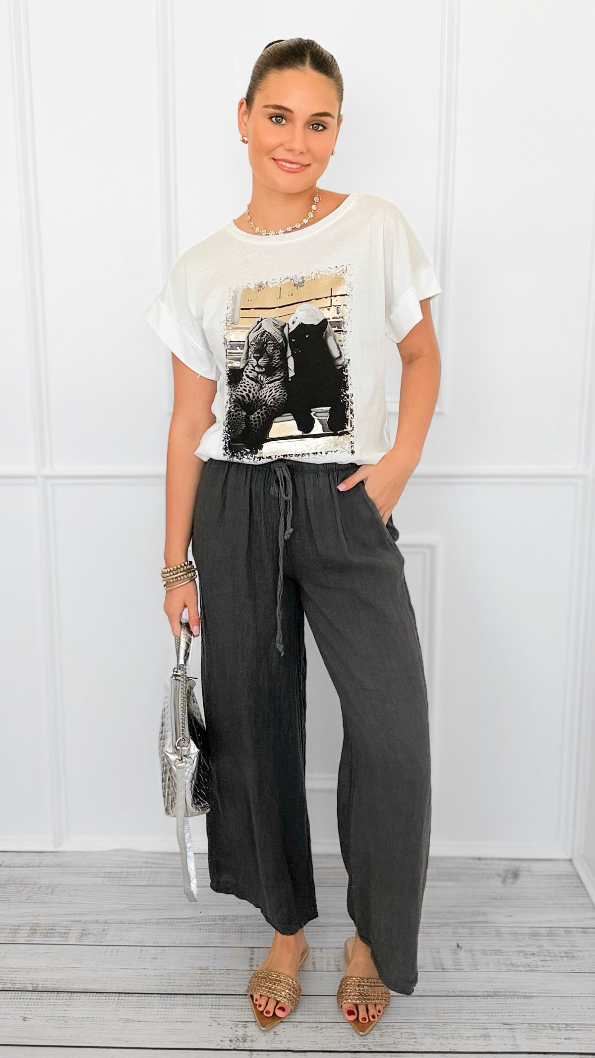 Island Stroll Linen Italian Pant- Charcoal-100 Pants-Italianissimo-Coastal Bloom Boutique, find the trendiest versions of the popular styles and looks Located in Indialantic, FL